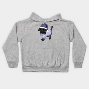 Cute Dog in Christmas Winter Sweater and Blue Hat Kids Hoodie